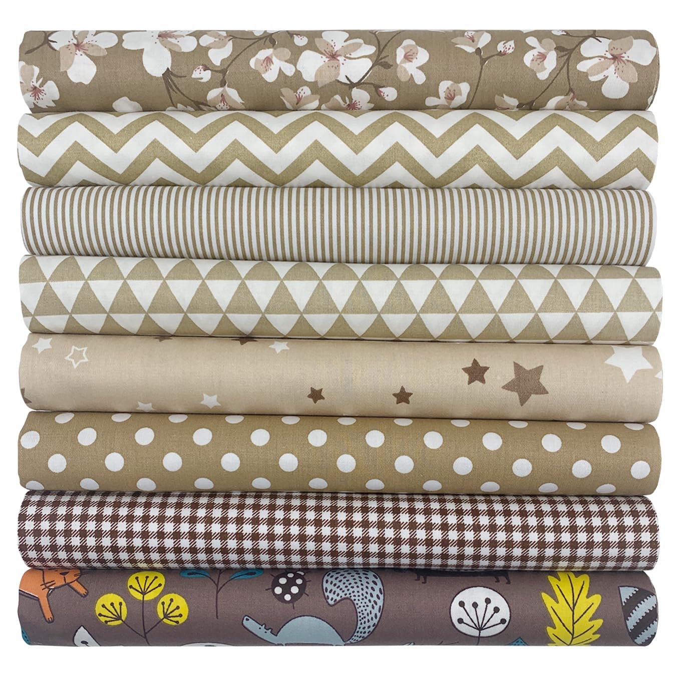 aufodara 8pcs Cotton Fabric Squares Patchwork 50 x 50cm Sewing Quilting Bundle DIY Crafting Fabric (Brown)