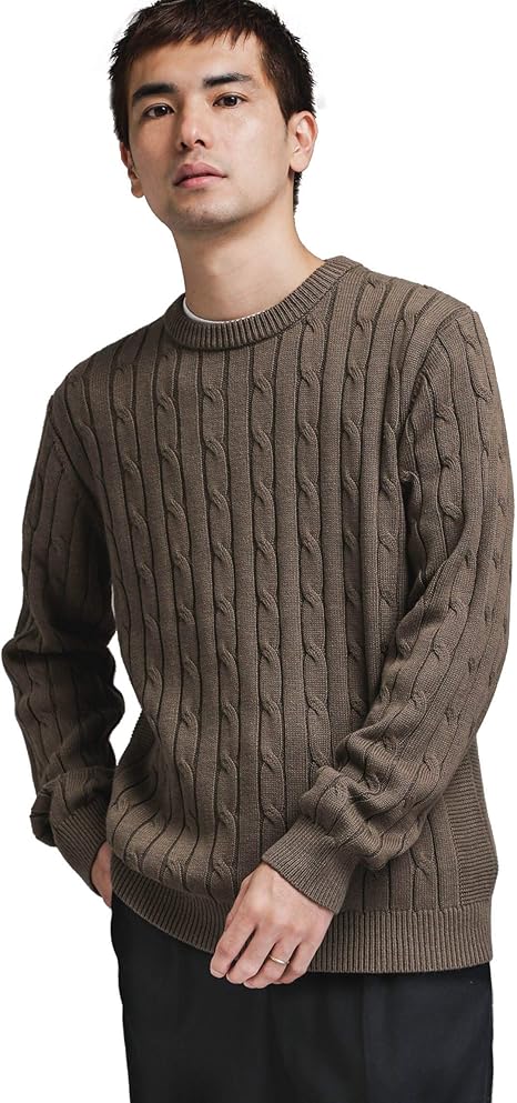 Amazon ナノユニバース セーター シルクブレンドコットン ケーブル クルーニット メンズ M グレージュ セーター 通販