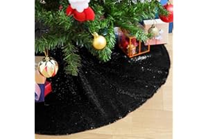 QUEENDREAM Glitter Black Tree Skirt 24 Inches Sequin Fabric Xmas Small Tree Skirt Tabletop Tree Christmas Halloween Party Ornaments