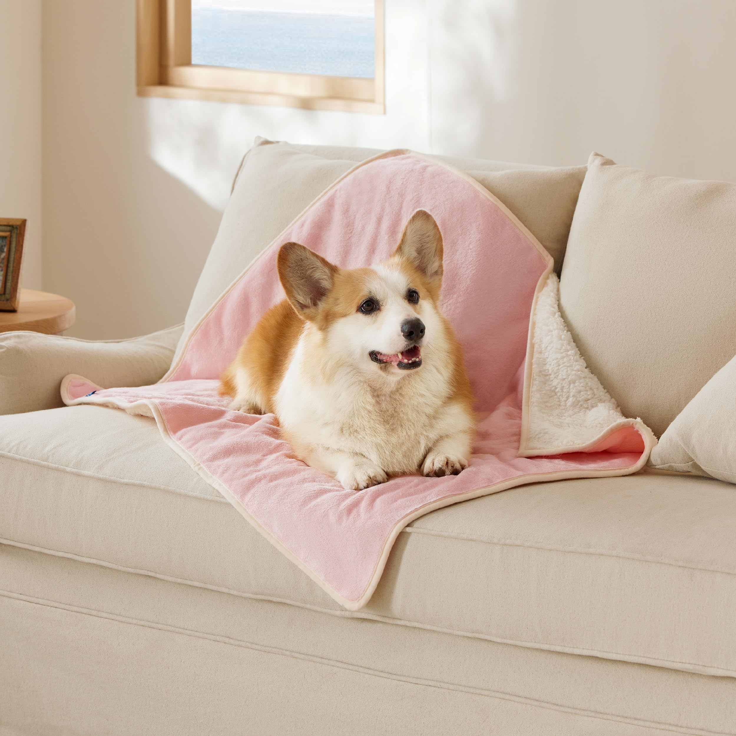 Photo 1 of Bedsure Cat Blanket for Indoor Cats - Waterproof Calming Cat Blankets for Couch Protection, Sherpa Fleece Pet Blanket, Soft Plush Reversible Throw Furniture Protector, 50"x40", Pink