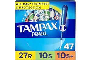 Tampax Pearl Tampons for Women Multipack, with LeakGuard Braid, Regular/Super/Super Plus Absorbency, Unscented, 47 Count