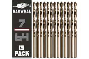 Narwhal 7/64 Inch Cobalt Drill Bits (13 Pack - Industrial Grade M35 Cobalt) 2-3/8" Length & 135 Degree Split Point for Drilli
