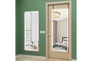 Hasipu LED Door Mirror Full Length, 47 x 18 Over The Door Mirrors,Hanging Mirrors with Lights, Full Length Mirror for Bedroom, Living Room, Cloakroom