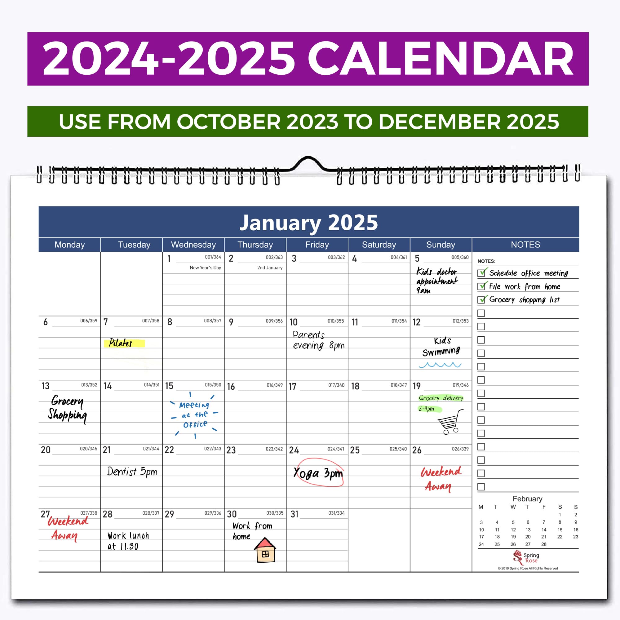 24 Months Wall & Desktop Calendar 2024 & 2025 | 12 * 17 inch / 30.5cm*43cm Desk Calendar| Flexible Monthly Calendar For Office & Home | Thick Paper For Organising & Planning|Twin-Wire Binding