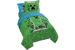 Jay Franco Kids Comforter Set Includes Sheets and Pillow Covers - Soft and Cozy Bed Set for Stylish Room Decor, Green - Minecraft Creeper, 5 Piece Twin Size Bedding