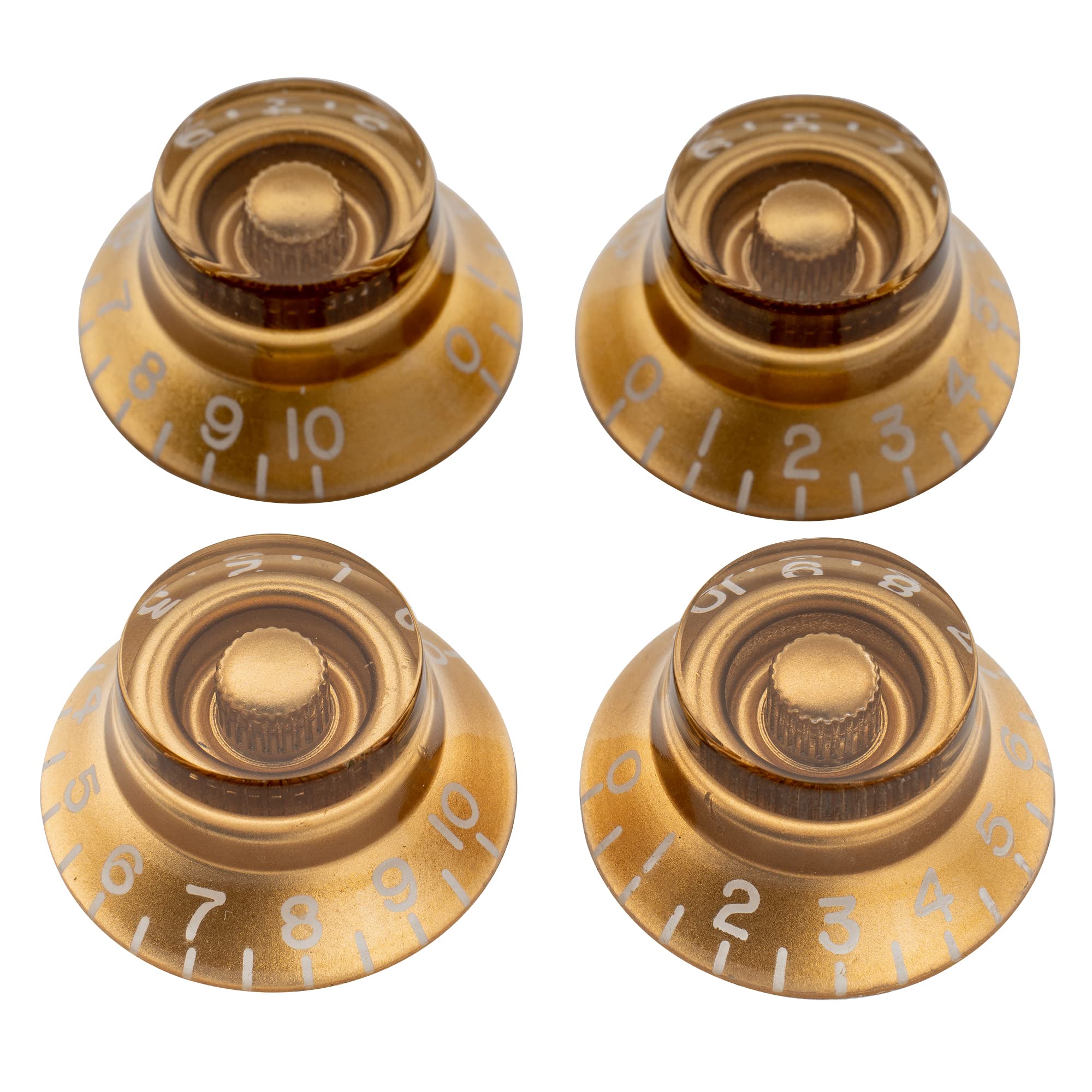 Musiclily Pro Imperial Inch Size Bell Top Hat Knobs Compatible with USA Made Les Paul Style Electric Guitar, Gold (Set of 4)
