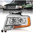 TUSDAR Projector Headlight Assembly w/Bulbs Fit for 15 16 17 Ford Expedition Left Driver Side Chrome Headlamp Replacement