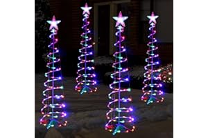 Macarrie 4 Pack 6 Ft Spiral Christmas Trees Lights Outdoor Lighted Christmas Tree 125 Colorful LEDs Plug in Christmas Outdoor Decorations Tree for Xmas Yard Garden Patio Indoor Decor(Classic Color)