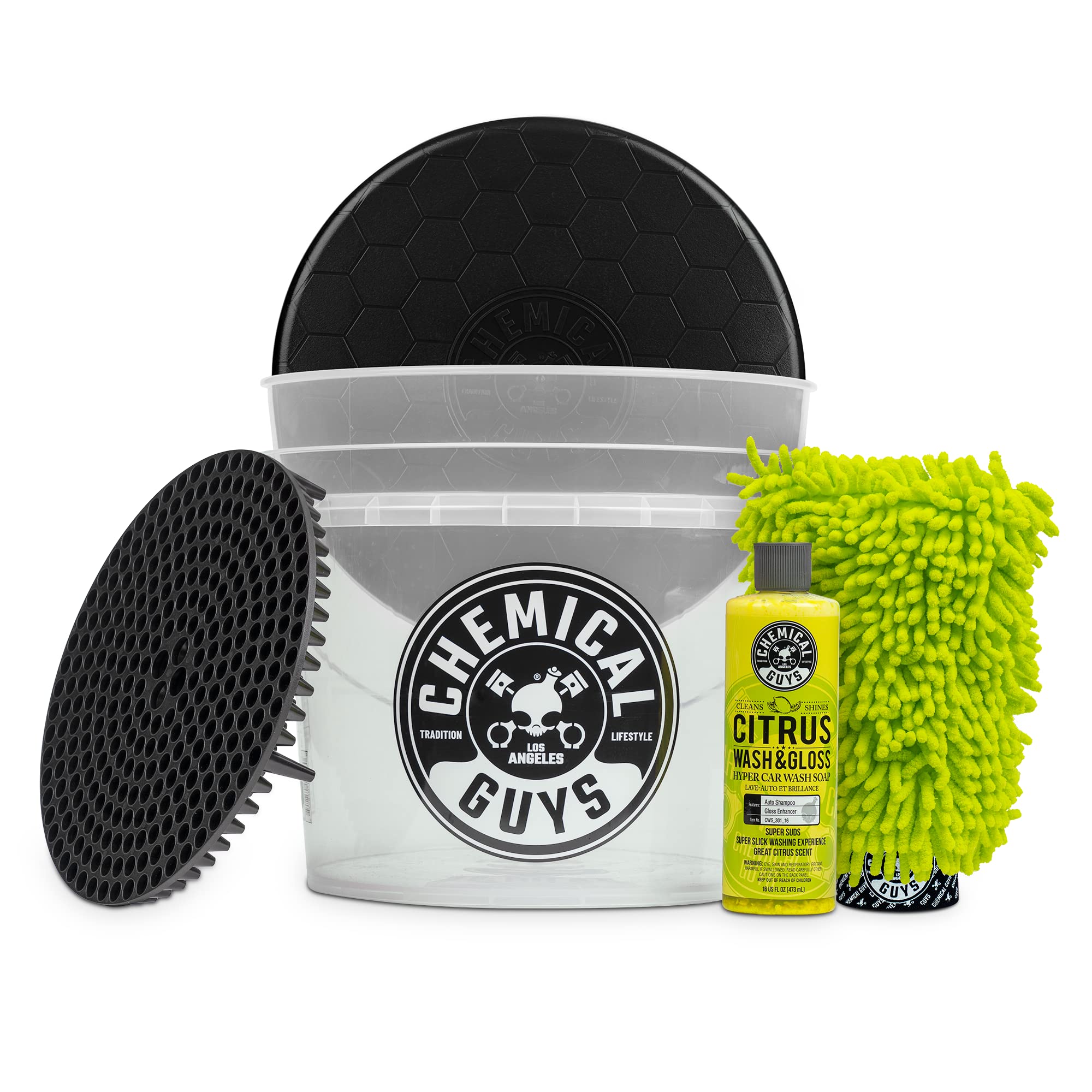 Photo 1 of **broken bucket everything else is fine**Chemical Guys Ultimate Scratch-Free Detailing Car Wash Bucket Kit with Accessories, Car Detailing Kit With Dirt Trap, Wash Mitt, Lid, and 16 oz Soap, Safe For Trucks, SUVs, Motorcycles, RVs