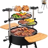 BIG HORN Santa Maria Grill, Portable Argentinian Parrilla with Adjustable Height &amp; 360&deg; Rotating Grates, Charcoal Open Fire BBQ Grill with Rotisserie for Camping, Patio &amp; Backyard