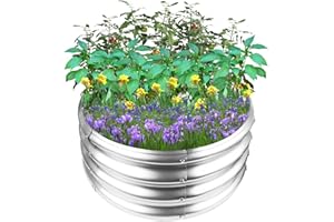 AngyangguoJi Galvanized Raised Garden Bed, Round Metal Planter Box for Vegetables, 2x2x1ft Outdoor Gardening Kit Flower Helb