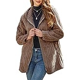 Vipwest Womens Fleece Jacket Hooded Winter Warm Full Zip Long Sleeve Sherpa Jacket Coat Outerwear with Hood (S-5XL)