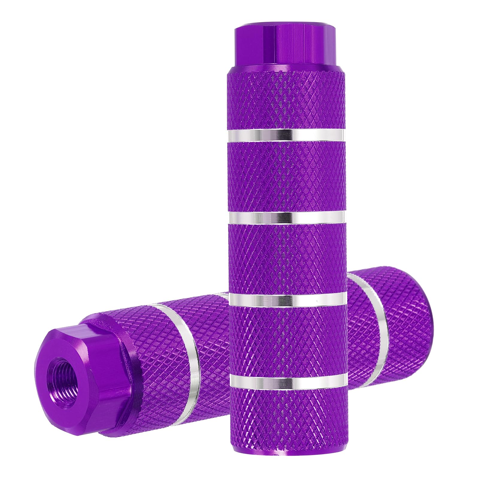 PATIKIL Aluminum Alloy Stripe Bike Pegs Fit 3/8 inch Axles, 2 Pack Anti-Skid lead Foot Bicycle Pegs Back Seat Stands for BMX Mountain Bike Cycling Rear Stunt Pegs, Purple