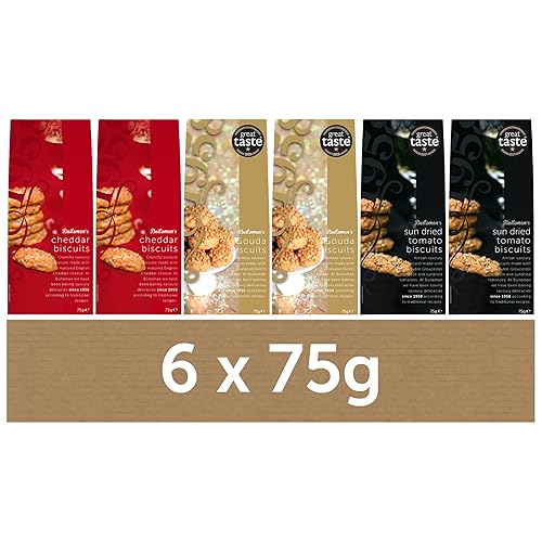 Buiteman Savoury Cheese Biscuit Selection: Sun-Dried Tomato, Cheddar, Gouda. Perfect for Gifting! (6 x 75g)