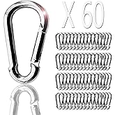 Acrux7 60 Pack Carabiner Clips M4 1.5 Inch Heavy Duty Spring Snap Hook Galvanized Steel Small Carabiner Clips Bulk for Keys Swing Camping Fishing Hiking Traveling