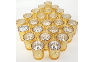 TBWIND 24 Pcs Gold Votive Candle Holders, Speckled Mercury Gold Glass Candle Holder Bulk for Wedding Centerpiece Table Decor, Tea Lights Candle Holder for Valentines Day Decor, Home Decor