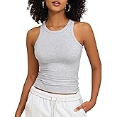 PrettyGuide Women's Cotton Racerback Tank Tops High Neck Fitted Basic Tee Summer Casual Y2K Trendy Cute Sleeveless Top