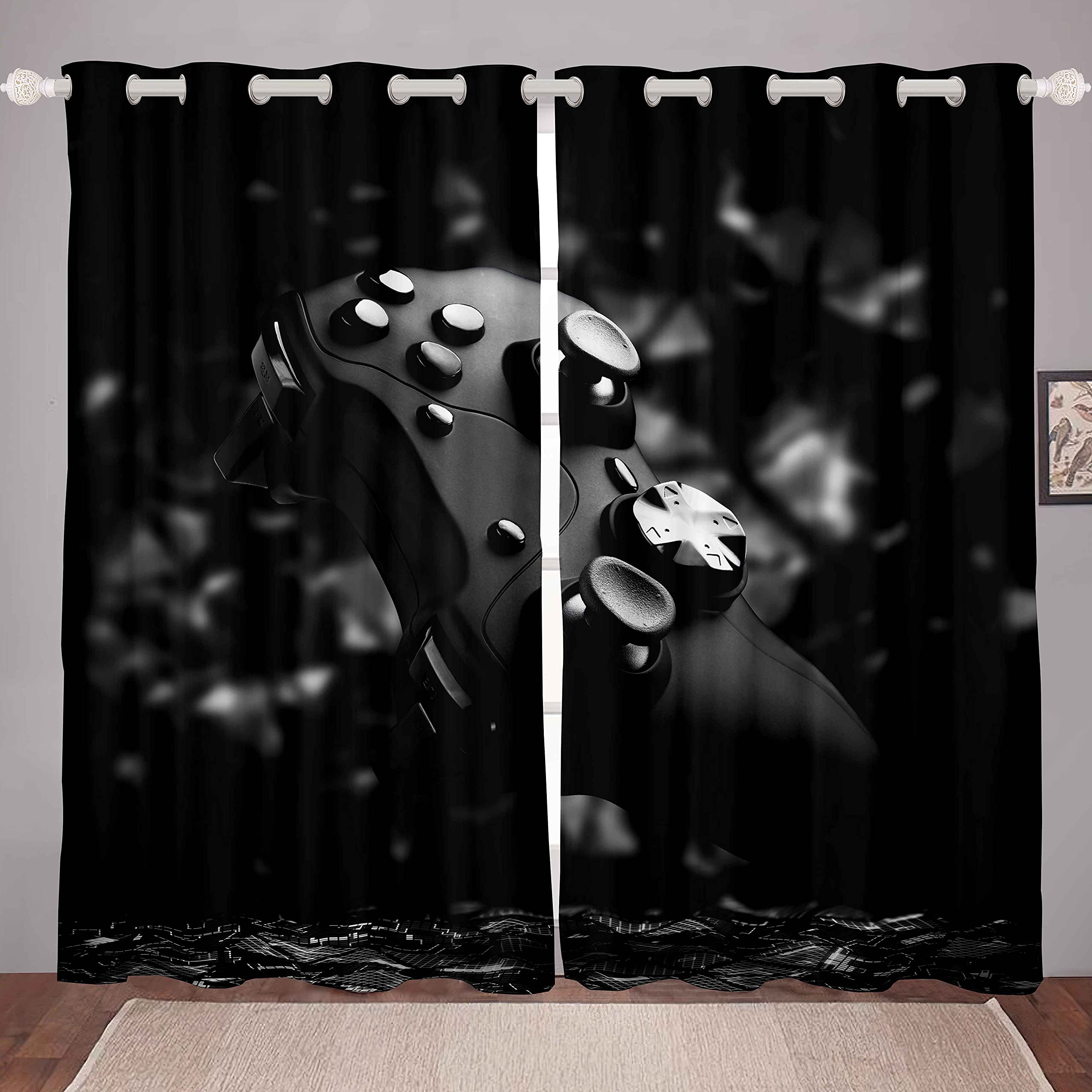 Loussiesd Black Gamepad Curtains For Boys Girls Video Game Window Curtains for Bedroom Living Room Modern Game Controller Curtain Console Design Window Treatments W46*L72 — image 1