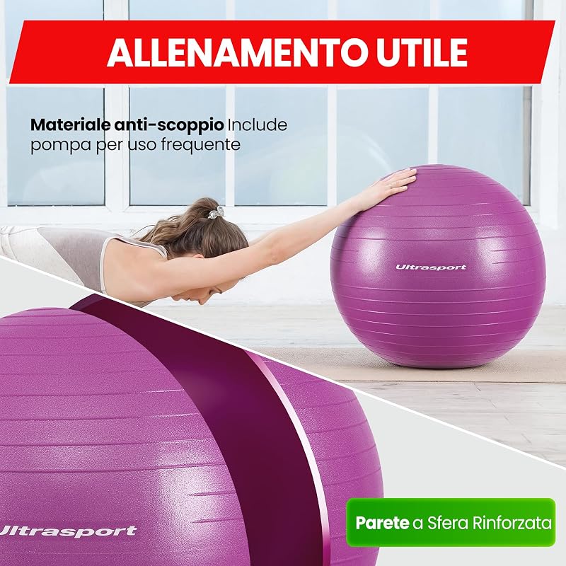 Palla Pilates 55 cm Yoga, Fitness I Softball Fino a 300 kg, Antiscivolo, Anti-Burst I Fitball per Gravidanza, Ginnastica, Palla Ergonomica da Seduta per Ufficio, Piccola e Grande, Rosso