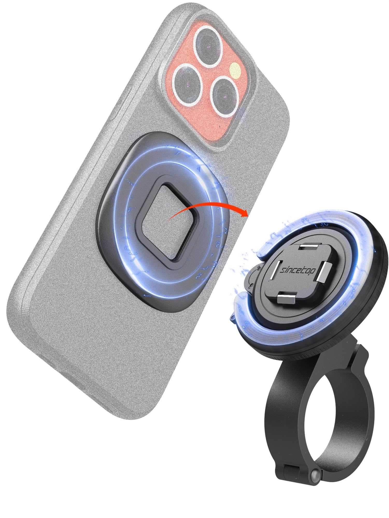 sincetop Bike/Motorcycle Magnetic Phone Mount Series Q [ Quad ] - Bicycle Handlebar Aluminum Phone Holder - Quick Release - Compatible with Moto, Electric Bike, Moto, Motobike and Scooters