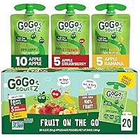 GoGo squeeZ Fruit on the Go Variety Pack, Apple, Banana & Strawberry, 3.2 oz (Pack of 20), Unsweetened Fruit Snacks for Kids,