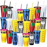 Rtteri 24 Pcs Teacher Appreciation Gifts Cups Teacher Valentine Gifts Bulk Reusable 24 oz Plastic Coffee Cups in Bulk Reusable Appreciation Tumblers with Lids and Straws