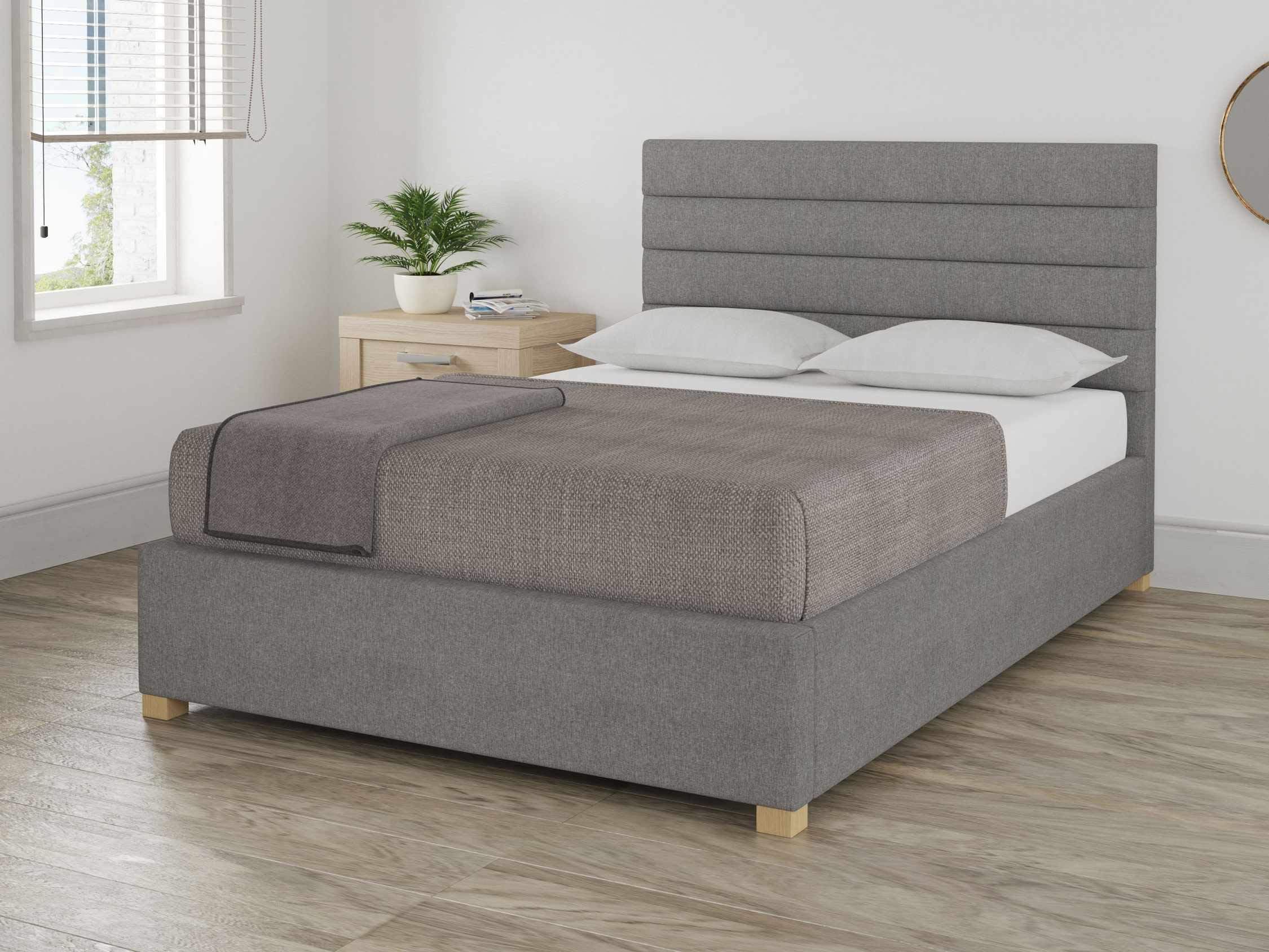 Aspire Beds Colindale Upholstered Ottoman Storage Bed Linen in Grey Superking (6ft) made in UK