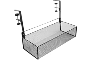 Mikikit Office Document Organizer under Desk Clamp-On Adjustable Storage Basket Black Metal Mesh