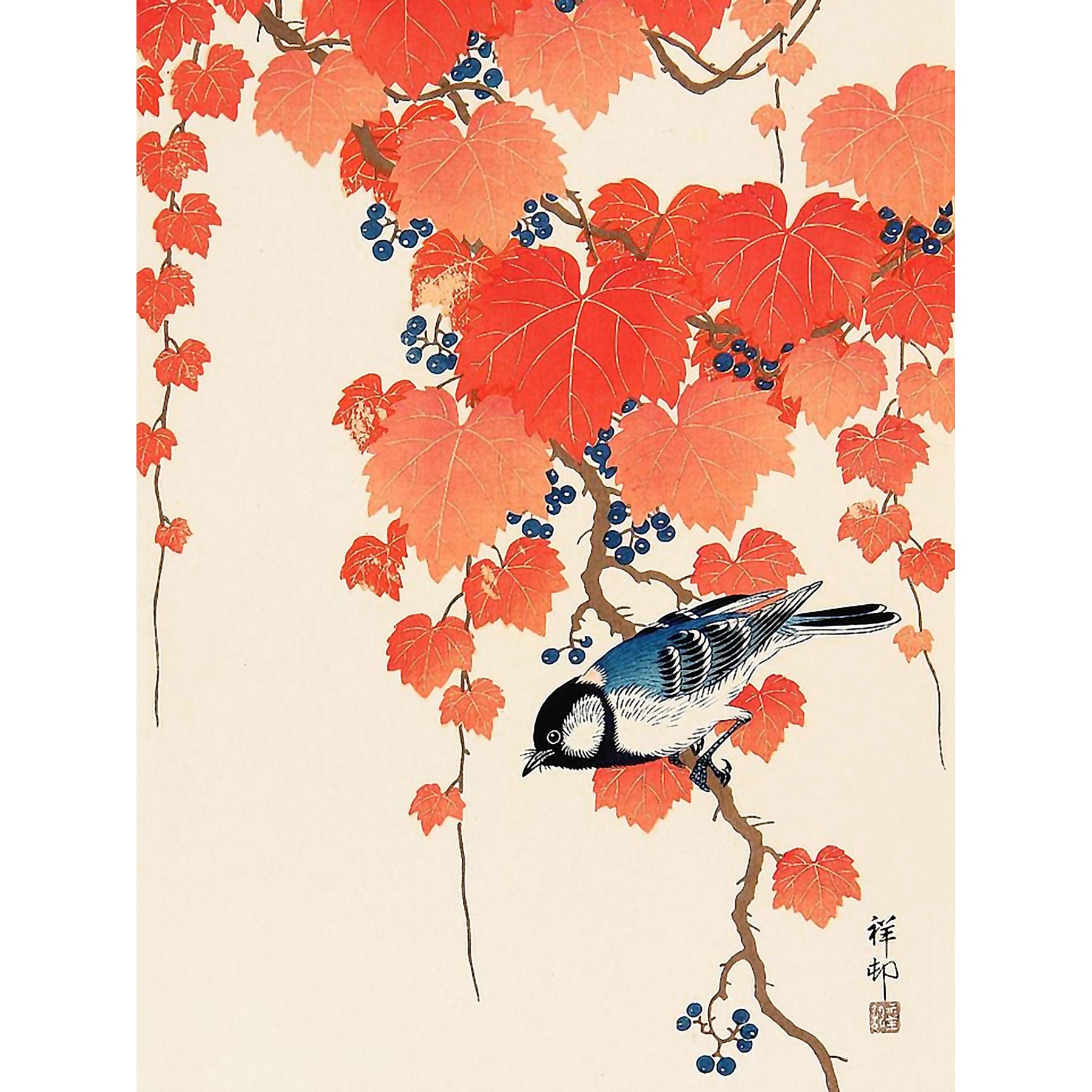 Wee Blue Coo Japan Nature Bird Ivy Berry Shoson Ohara Picture Canvas Print