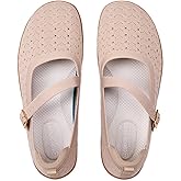 Frank Mully Women's Wide Width Flats Mary Jane Flat Comofortable Knit Ballet Flat Wide Toe Box Dress Shoes with Adjustable Straps
