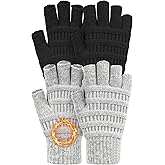 2 Pairs Fingerless Gloves for Women Men, Half Finger Winter Warm Stretch Knitted Gloves for Texting Typing Driving Working