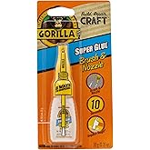 Gorilla Glue Super Glue Brush & Nozzle, Cyanoacrylate Glue, Fine Bristle Brush, Precision Tip Nozzle, Dual Dispensing, Clear,
