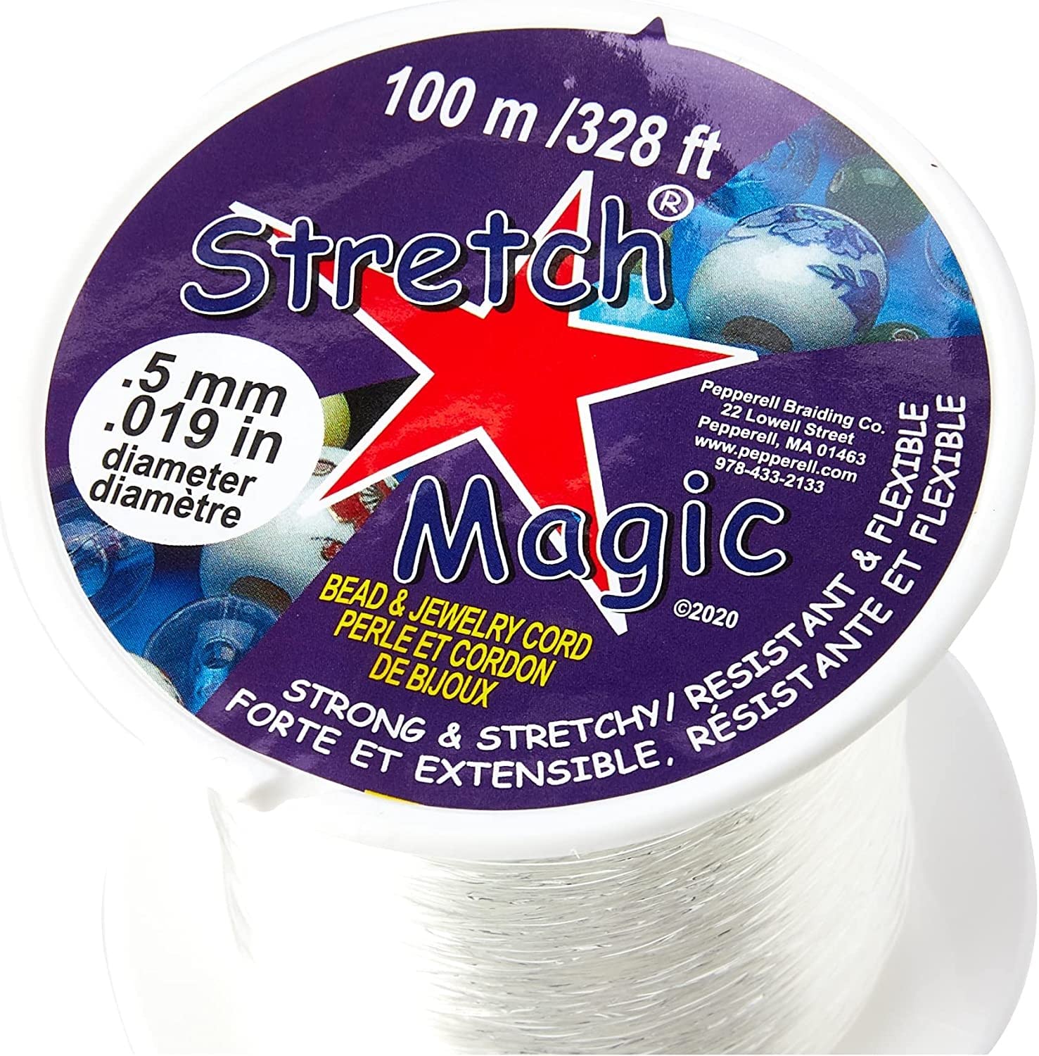 Stretch Magic Bead & Jewelry Cord - Strong & Stretchy, Easy to Knot - Clear Color - 0.5mm Diameter - 100-Meter (328 ft) Spool - Elastic String for Making Beaded Jewelry