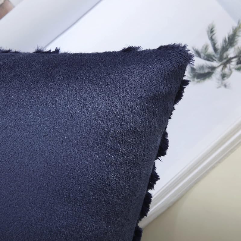 Set di 2 federe decorative per cuscini in morbida lana sintetica, per divano, per la casa, 45 x 45 cm, blu navy — foto 7 di 7