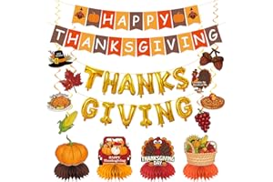 BISWITER Thanksgiving Decorations, Thanksgiving Decorations Indoor Include NO-DIY Happy Thanks Giving Banner Hanging Swirls Centerpieces Balloons for Home Office Classroom School Party Decor