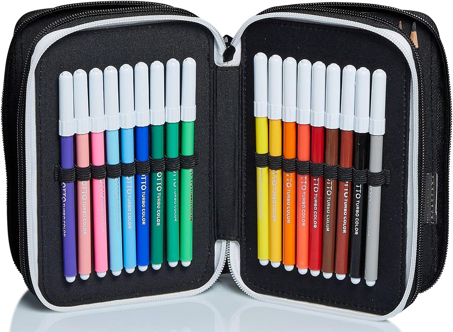 Seven Juventus 3-Compartment Case, Match, Black and White, with Pens, Pencils, Colors and More, Nero, 12.5x19.5x7cm - Image 5