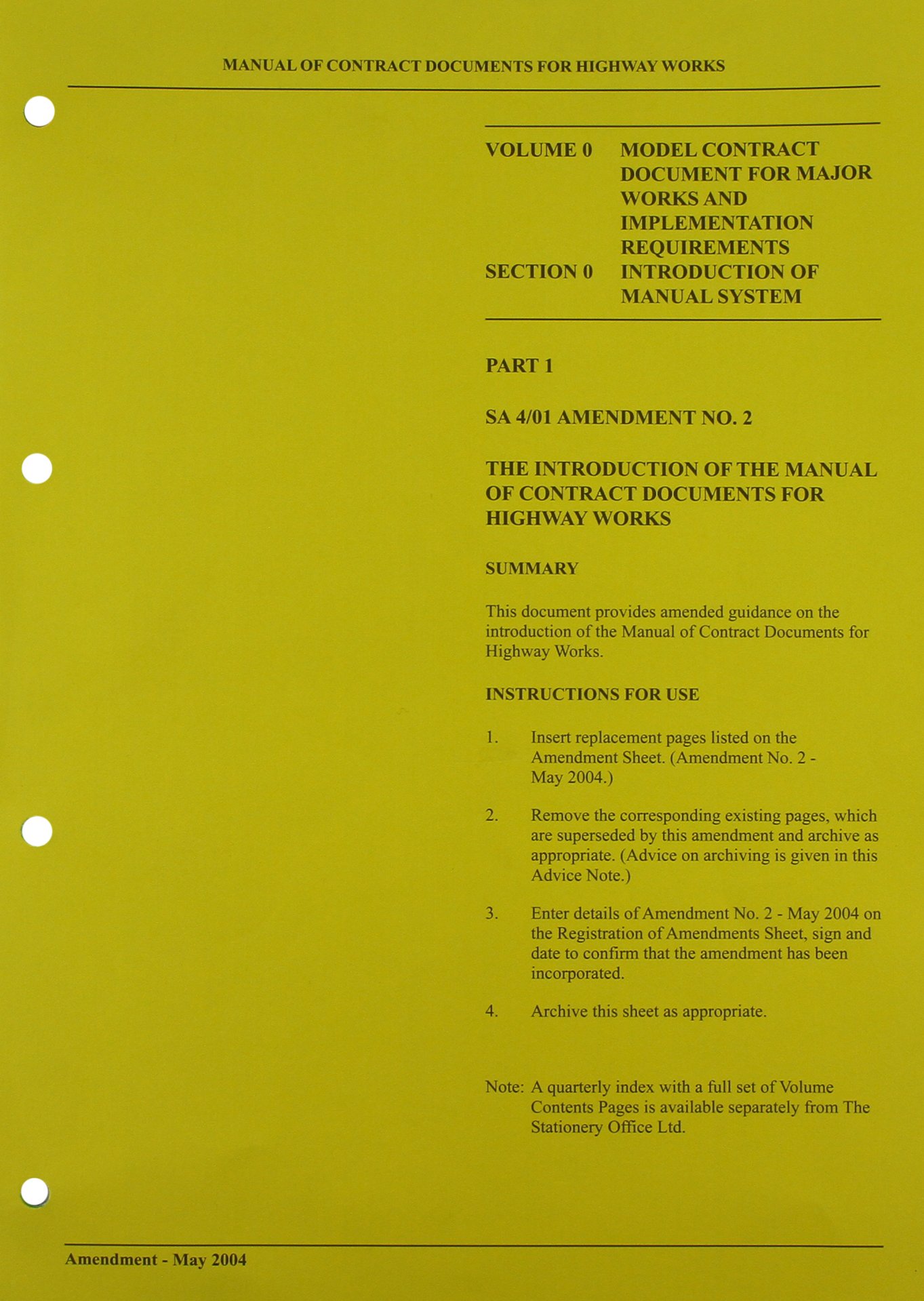 Buy Manual Of Contract Documents For Highway Works Vol 0 Model