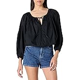 The Drop Womens Shirred Neck Cotton Bubble Hem Top