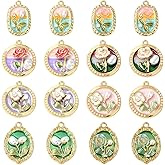 KitBeads 16Pcs 8 Styles Enamel Baroque Flower Charms Oval Shaped Pearl Flower Charms for Jewelry Making Bracelets Earrings Necklaces Crafts