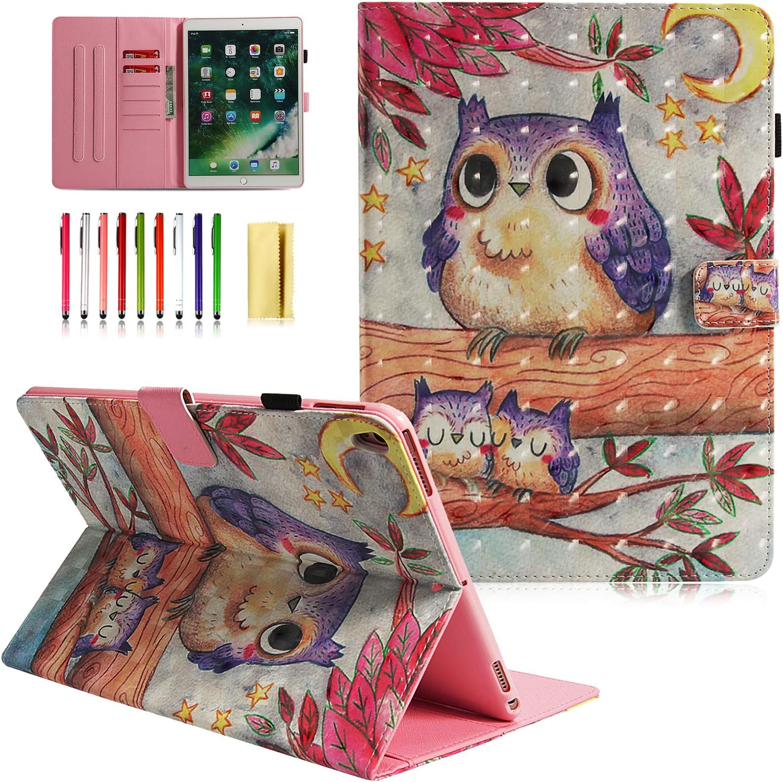 UUcovers Case for Apple iPad Air 3 10.5 inch (3rd Generation) 2019, iPad Pro 10.5" 2017 Folio Case, Smart Stand PU Leather [Auto Wake/Sleep] Magnetic Card Pocket Cover with Pencil Holder, Purple Owl