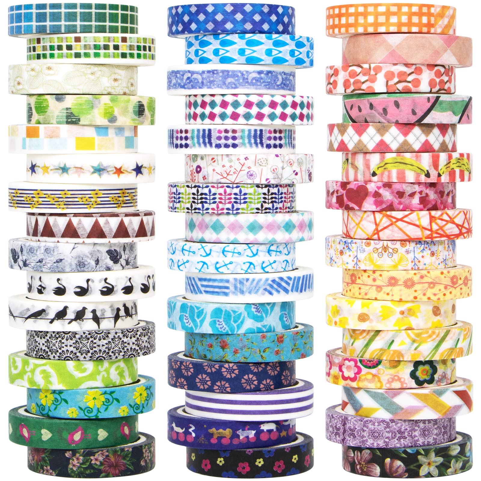 Forwaarss 48 Rolls Washi Tape Set - 8mm Wide, Colorful Flower Style Design, Decorative Masking Tape for DIY Craft Scrapbooking Gift Wrapping