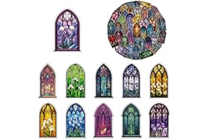 BELEFU Lot de 100 autocollants transparents en PET sur le thème des vitrails, pour scrapbooking, album, balles, bouteilles d'