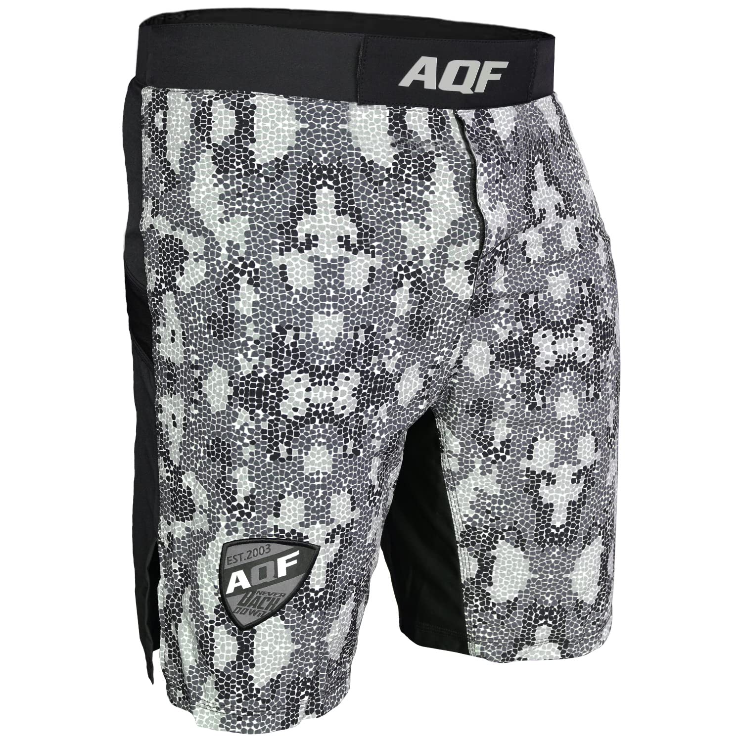 AQF MMA Fight Shorts Grappling Short Kick Boxing Cage Fighting Shorts Camo Gre (as8, Waist, x_l, Regular, Regular)