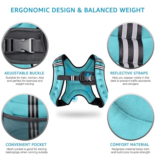 HENKELION WEIGHTED VEST WEIGHT VEST FOR MEN WOMEN KIDS WEIGHTS INCLUDED, BODY WEIGHT VESTS ADJUSTABLE FOR RUNNING, TRAINING WORKOUT, JOGGING, WALKING – BLUE – 8 LBS