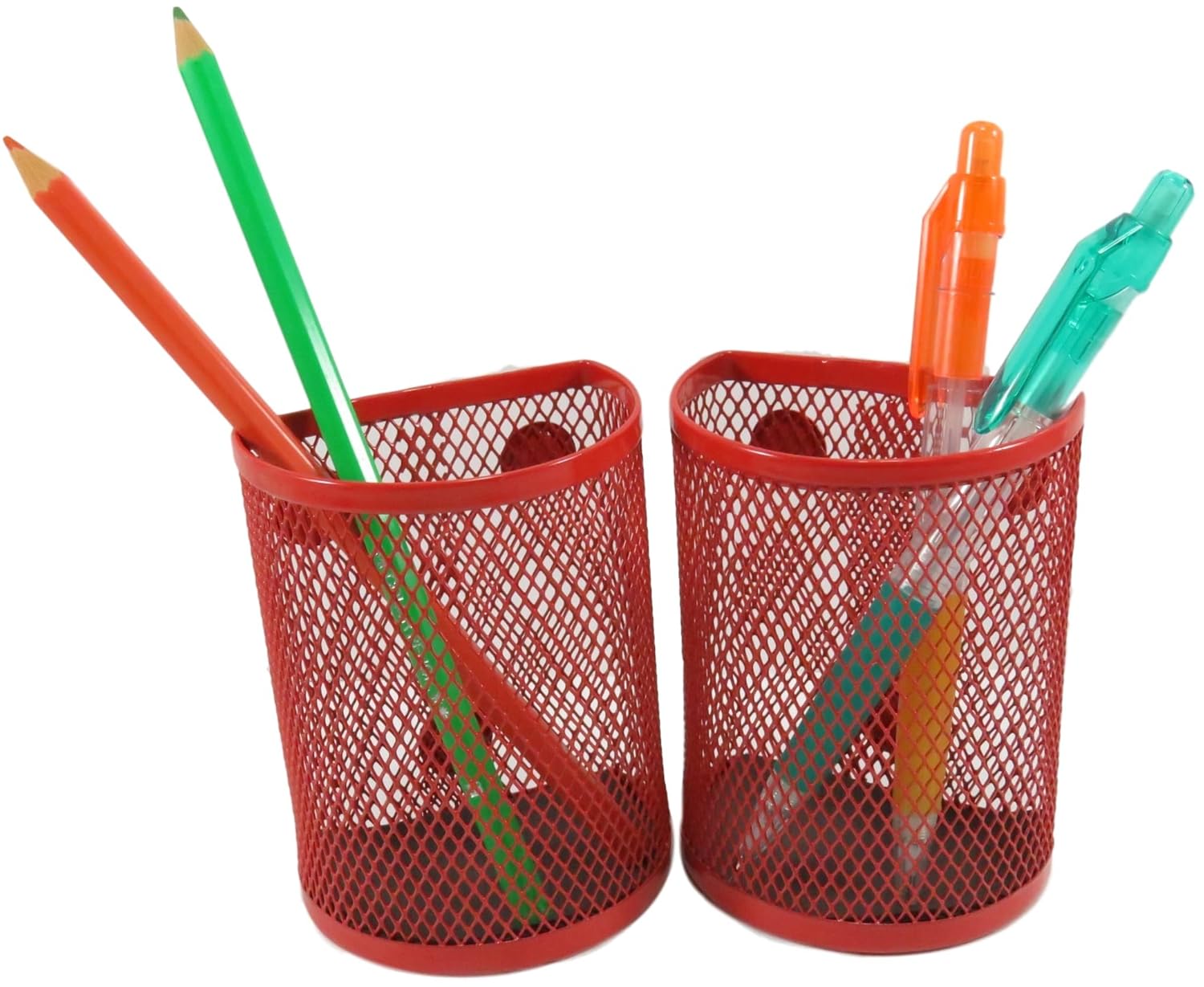 Half Moon Mesh Wire Pen Pencil Holder Magnetic 3.7 x 2.8 Inches Red (Set of 2)