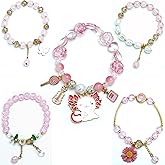 5PCS Beaded Charm Bracelets for Girls Axolotl Dainty Kawaii Crystal Beads Bracelets Set for Teens Girls Adjustable Stretch Bracelet Birthday Graduation Gift For Daughter Niece Granddaughter