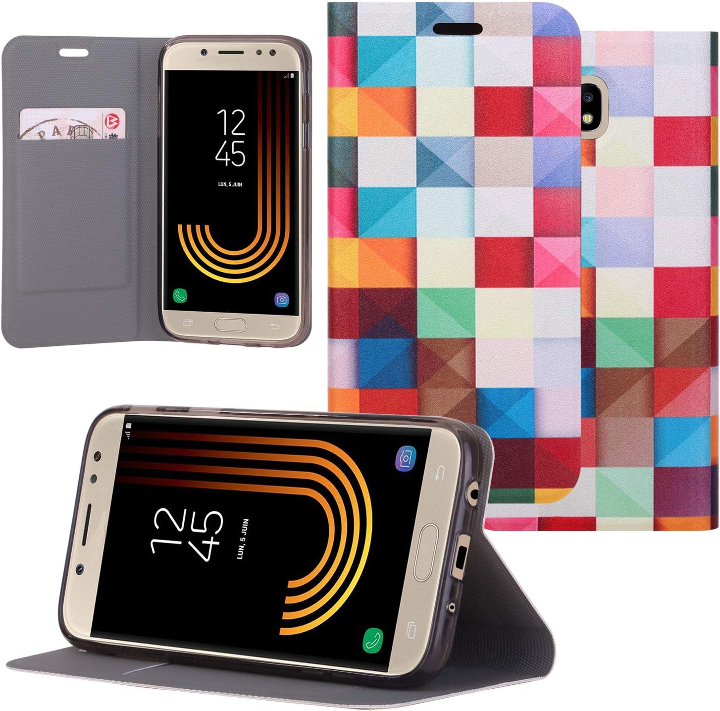 Samsung Galaxy J5 (2017) Case, Premium PU Leather Wallet Flip Protective Case Cover with Card Slot and Stand for Samsung Galaxy J5 2017 - Multicolor