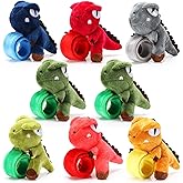 Lenwen 8 Pcs Dinosaur Stuffed Animals Slap Bracelets for Kids Plush Animal Slap Snap Bracelets Bulk Dino Wrist Bands Adopt an Animal Party Favors Back to School Gifts for Boys Girls