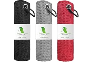 VIVIDLY 3 Pack Golf Towels, Microfiber Waffle Pattern Golf Towel-Contains Golf Towels in Three Colors of Black, Blue and Red, Suitable for Men's Golf Gifts (Black/Grey/Red)