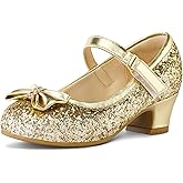 K KomForme Girl's Dress Shoes Mary Jane Glitter 1.5 in Low Heel Wedding Party Princess Shoes for Toddler/Little/Big Kids